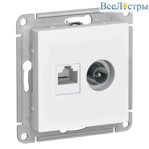 Розетка компьютерная RJ45/TV Schneider Electric AtlasDesign 5e кат UTP белая ATN000189
