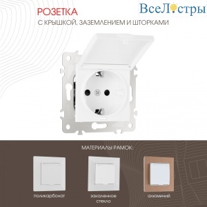 Розетка с заземлением, шторками и защитной крышкой Arte Milano 203.41-1.white