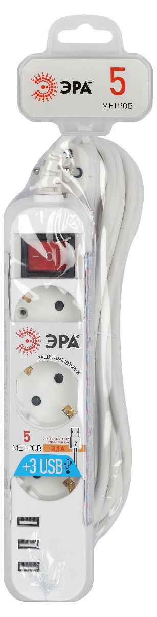 удлинитель электрический эра u-3es-5m-usb б0052902