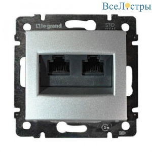 Розетка компьютерная 2хRJ45 Legrand Valena 5e кат UTP с захватами алюминий 770231
