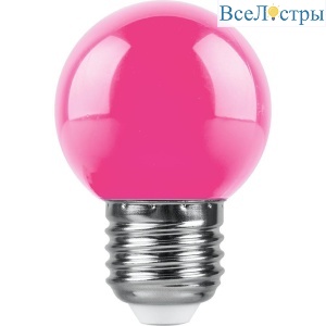 Лампа светодиодная Feron E27 1W RGB розовый LB-37 38123
