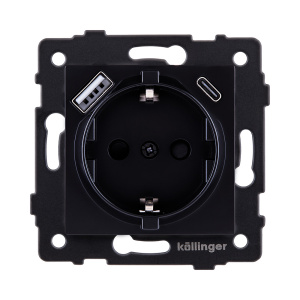Розетка штепсельная SCHUKO 16A/250 В с USB A+C 20W, черный Kollinger REA-004BK для Aspekt, Eleganz, Reflex