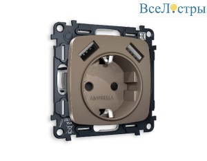 Комплект механизма розетки 2USB A+A 18W (быстрая зарядка) с/з Ambrella Volt Omega MO639010