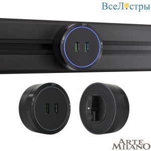 Трековая розетка Arte Milano Am-track-sockets 380066TS LED/USBx2 Black