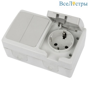 Розетка одноместная с/з + выключатель двухклавишный Stekker Велена PST16-21-54/10-221-54 49729