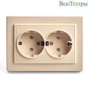 Розетка двойная 2P+PE Stekker Эрна со шторками слоновая кость PST16-9014-02 39240