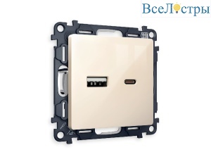 Комплект механизма розетки 2USB A+C 20W (быстрая зарядка) Ambrella Volt Alfa MA311010
