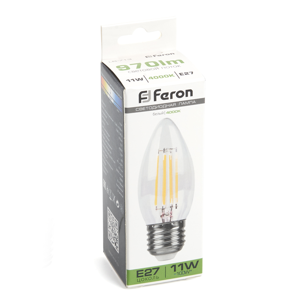 лампа светодиодная feron lb-713 свеча e27 11w 4000k 38273