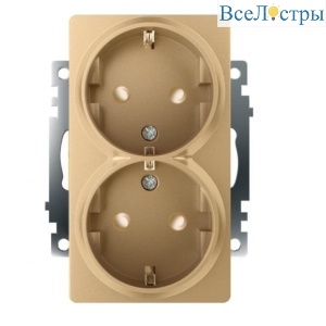 Розетка двойная 2P+PE Stekker Катрин со шторками золото GLS16-7114-08 49226
