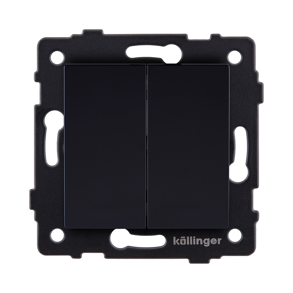 выключатель кнопочный 2-клавишный 10а/250в, черный kollinger rea-s-011bk для aspekt, eleganz, reflex
