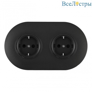 Круглая розетка двойная (двухпостовая) с/з и шторками Arte Milano SET08-2-40-1x2 black