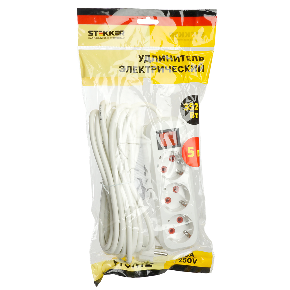 удлинитель трехместный stekker home 49355