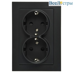 Двойная розетка SHUKO Jasmart с защитными шторками черный матовый (soft touch) 16A 250V 2P+T G5504PB