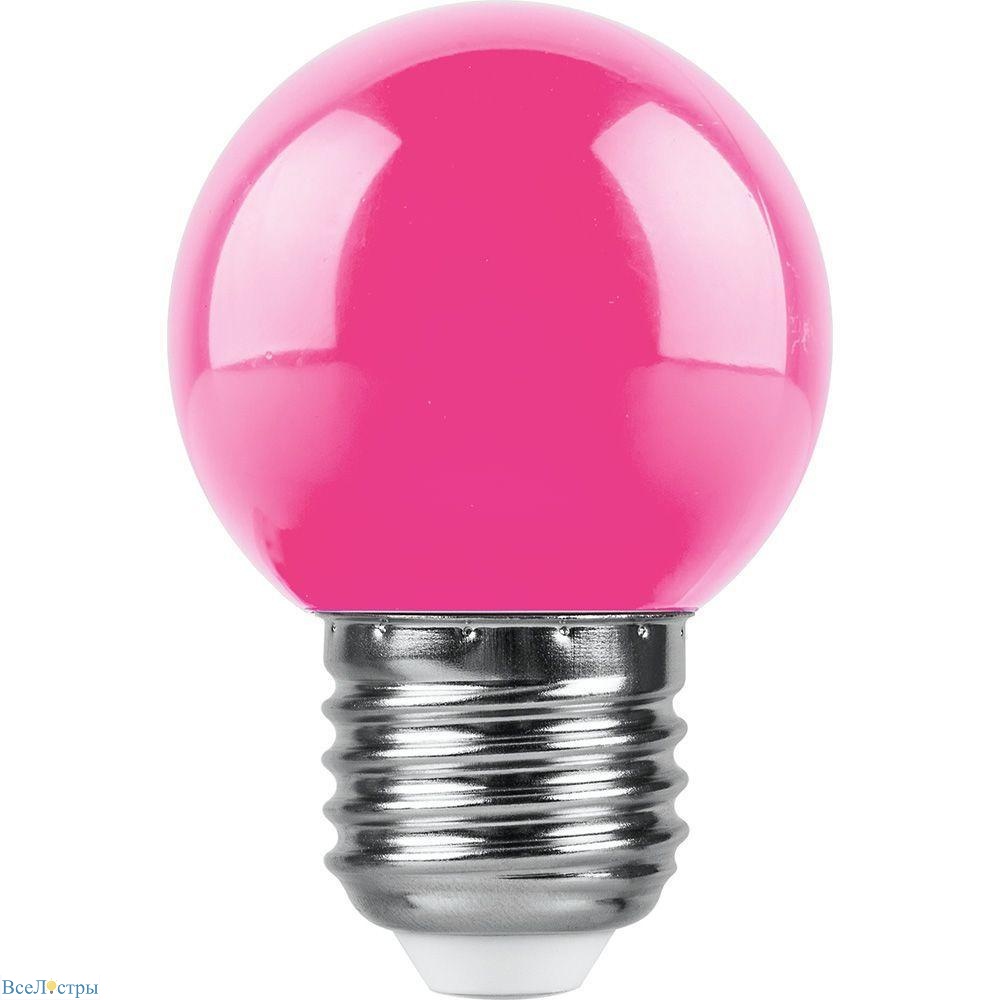 лампа светодиодная feron e27 1w rgb розовый lb-37 38123