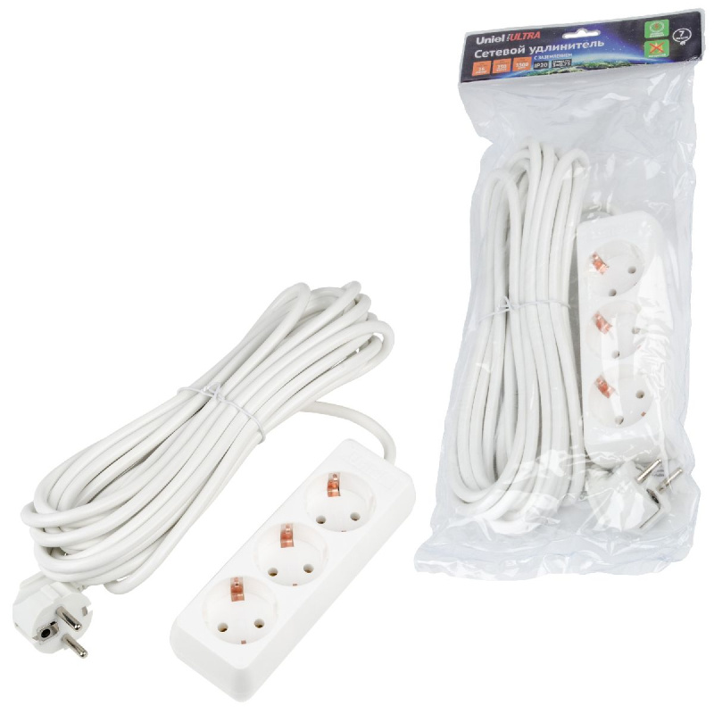 удлинитель бытовой uniel ultra s-gcu3-7 white ul-00010003
