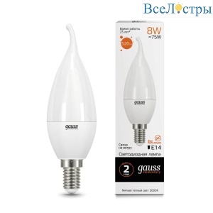Лампа светодиодная Gauss E14 8W 3000K матовая 34118