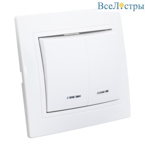 Выключатель 2 кл. с подсветкой скрытой установки 10А 250В IP20, белый (керамика) "Дельта" General 477208
