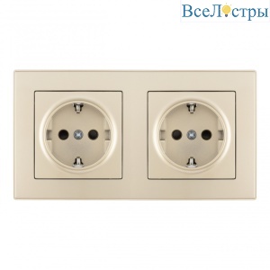 Розетка двойная (двухпостовая) с/з и шторками Arte Milano SET06-2-40-1x2 shampan