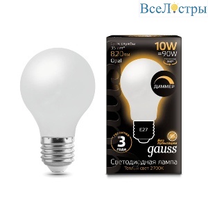 Лампа светодиодная диммируемая Gauss филаментная E27 10W 2700К матовая 102202110-D
