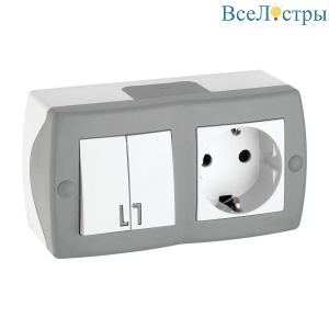 Выключатель - розетка Mono Electric Octans IP20 двухклавишный - 2К+З бело-серый 104-020001-181