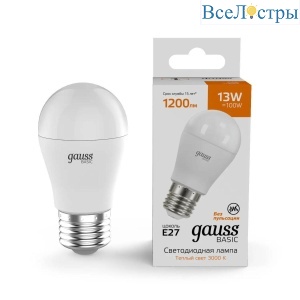 Лампа светодиодная Gauss Basic Шар E27 13W 3000K матовая 10502132