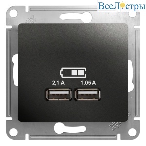 Розетка USB 5В/2,1А, 2х5В/1,05А Systeme Electric Glossa Антрацит GSL000733