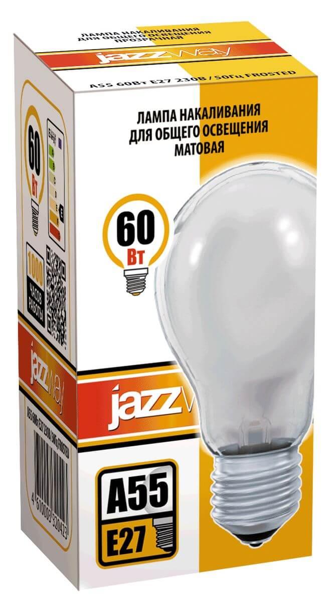 лампа накаливания jazzway e27 60w 2700k матовая 3320423