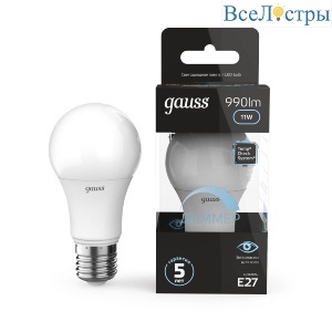 Лампа светодиодная диммируемая Gauss E27 11W 4100K матовая 102502211-D