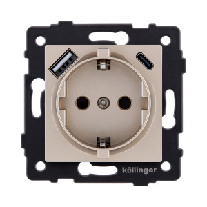 Розетка штепсельная SCHUKO 16A/250 В с USB A+C 20W, золотой Kollinger REA-004GD для Aspekt, Eleganz, Reflex