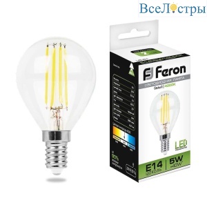 Лампа светодиодная филаментная Feron E14 5W 4000K прозрачная LB-61 25579