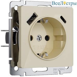 Розетка с заземлением, шторками и USB тип A+C Werkel 4690389197833 W1171743 a064131