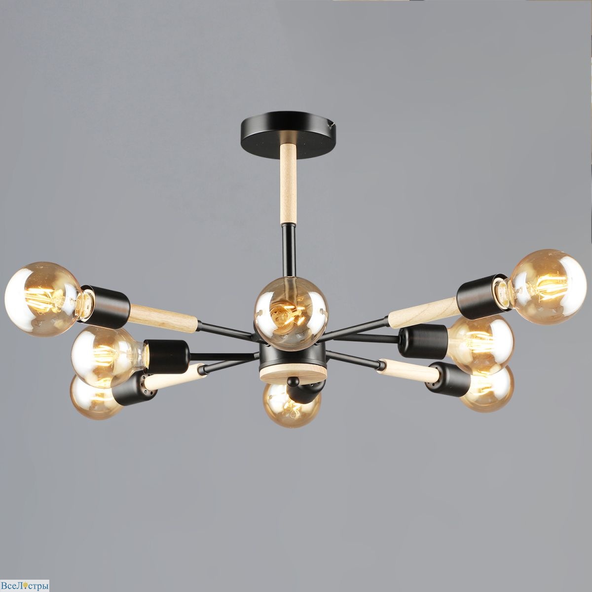 люстра на штанге reluce 99960-0.3-08 bk+wood