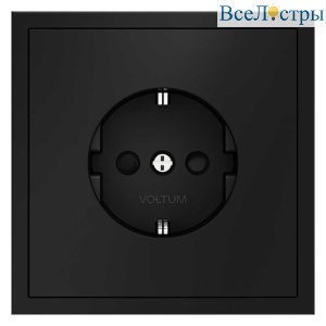 Розетка встраиваемая Voltum S70 с заземлением и защитными шторками, 16А, (черный матовый) VLS040208