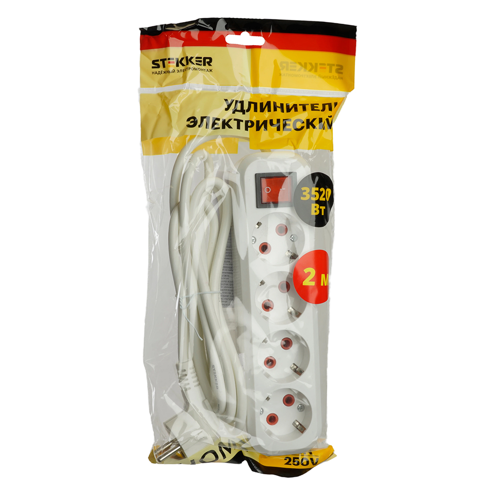 удлинитель четырехместный stekker home 49358