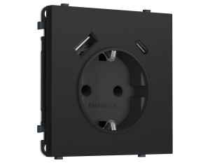 Комплект механизма электрической розетки SIGMA Черный Мягкое касание 2USB A+C 20W Ambrella Volt MS990010 (SP9900, PR160)