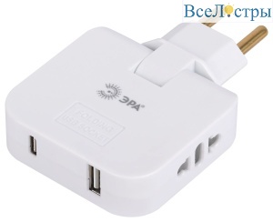 Разветвитель электрический Эра SPF-2-FL-USBC поворотный на 2 розетки + 2USB A+C 10А белый Б0069090