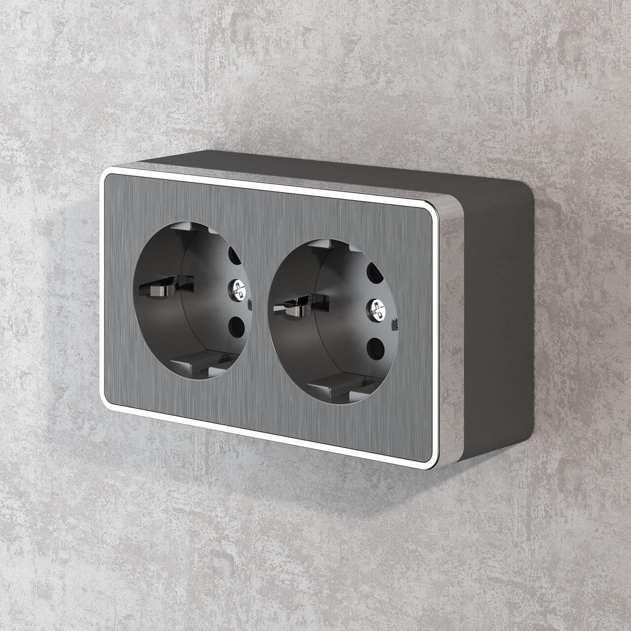 розетка двойная с заземлением werkel gallant графит рифленый w5072104 4690389164675