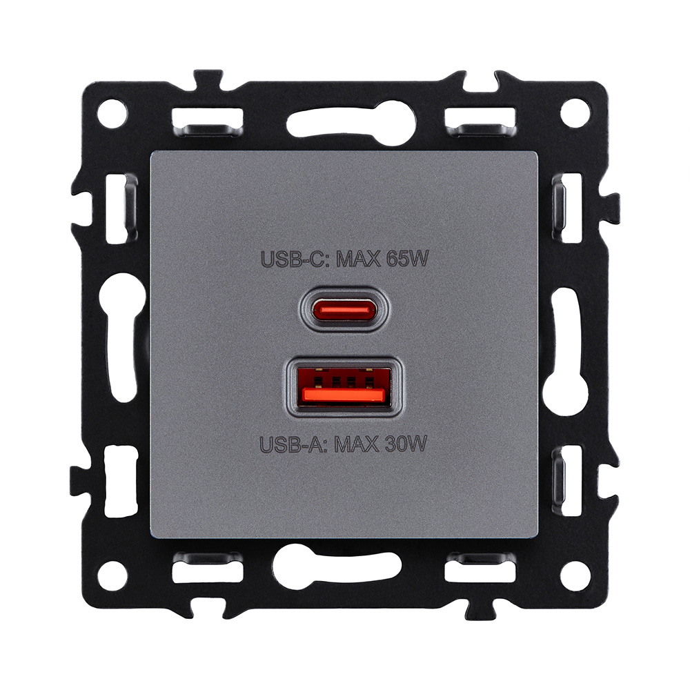 розетка usb a+c 65w, серый kollinger asthetik as-024gy
