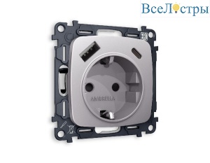 Комплект механизма розетки 2USB A+C 20W (быстрая зарядка) с/з Ambrella Volt Omega MO510010