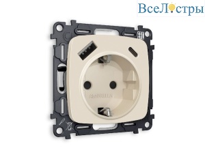 Комплект механизма розетки 2USB A+C 20W (быстрая зарядка) с/з Ambrella Volt Omega MO330010