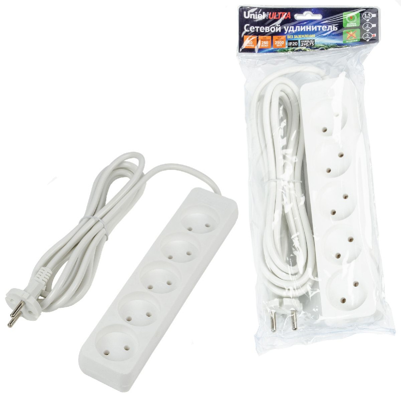 удлинитель бытовой uniel ultra s-cu5-3 white ul-00009990