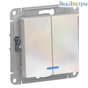 Выключатель 2-клавишный с подсветкой Systeme Electric AtlasDesign Жемчуг ATN000453