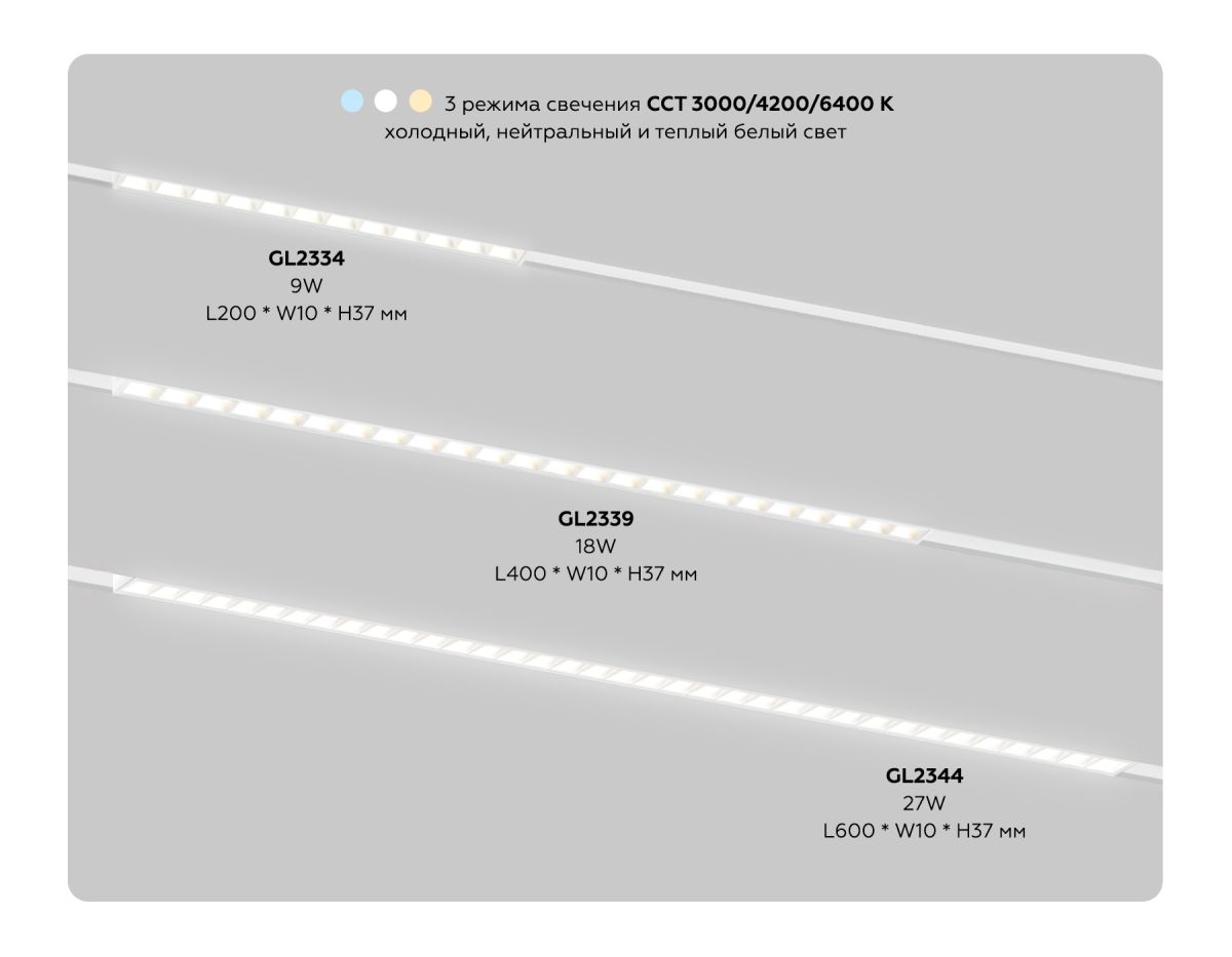 трековый магнитный светильник с переключателем цв. темп. ambrella light gl2339