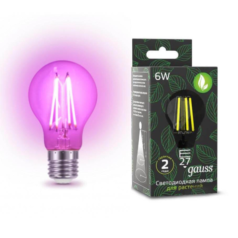 лампа светодиодная филаментная gauss e27 6w 4500k прозрачная 102802906