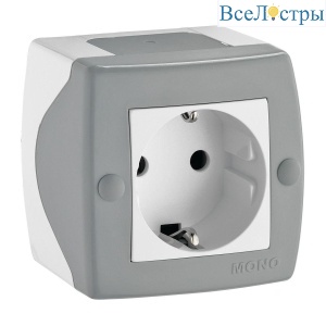 Розетка 2К+З Mono Electric Octans IP20 16A 250V винтовое подключение бело-серый 104-020007-117