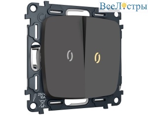 Комплект механизма 2-кл выключателя с самовозвратом с подсветкой 3200K OMEGA Графит Мягкое касание QUANT Ambrella Volt MO904050 (OP9040, VM129, G11Y)