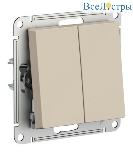 Выключатель 2-клавишный, сх.5, 10АХ, механизм  Systeme Electric AtlasDesign Песочный ATN001251