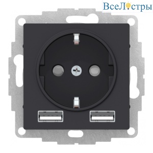SO + USB Розетка A+A, 5В/2,4А, 2х5В/1,2 А, механизм Systeme Electric AtlasDesign Карбон ATN001030