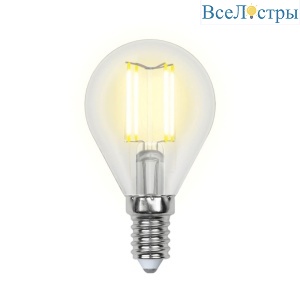 Лампа светодиодная филаментная (UL-00001371) Uniel E14 6W 4000K прозрачная LED-G45-6W/NW/E14/CL PLS02WH