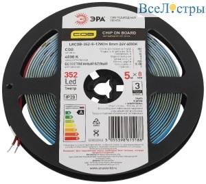 Светодиодная лента Эра 24В 12Вт/м 4000K 5м IP20 LRCOB-352-8 12W/m 8mm 24V 4000K 3year Б0053963